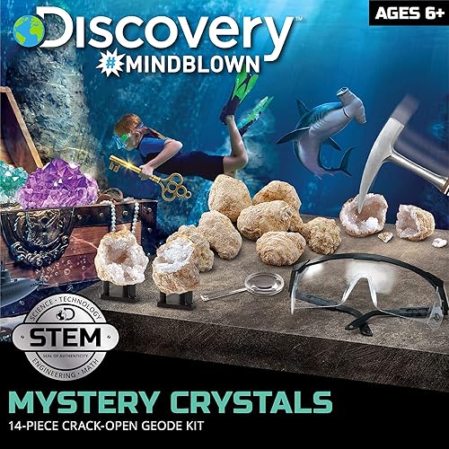 Miniatura 2 de Discovery Kit de geoda de cristal misterioso, 10 geodas de cuarzo real, incluye gafas, lupa y soportes de exhibición, juguete educativo de geología