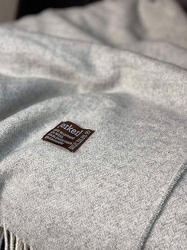 Miniatura 7 de Eikei Manta de lana con patrón de espiga geográfica de gran tamaño, con ribete de flecos, suave lana merina, estilo minimalista afgano y ligera,