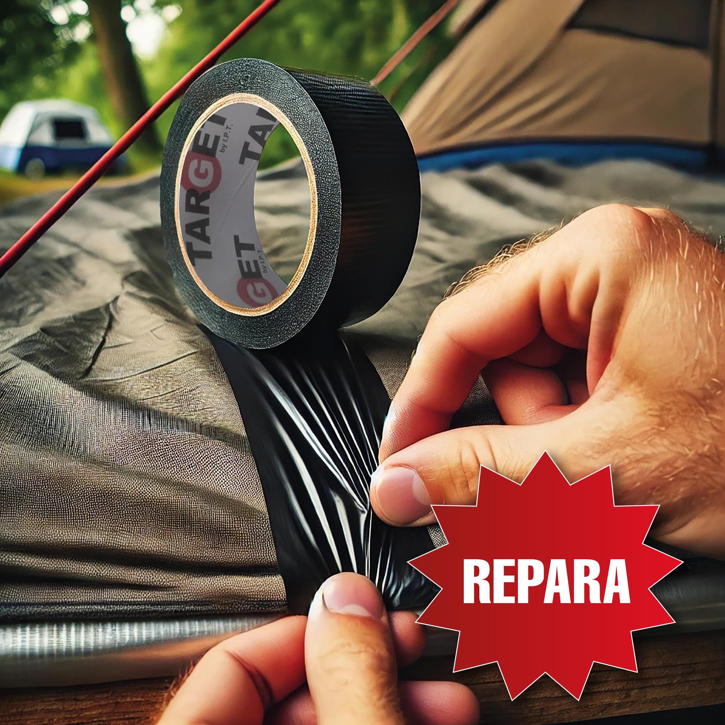 TARGET CTN1050N - Cinta Americana Extrafuerte, Heavy Duty | Reforzada con malla, Hasta 0,43mm de grosor (NEGRO, 10M X 50mm)