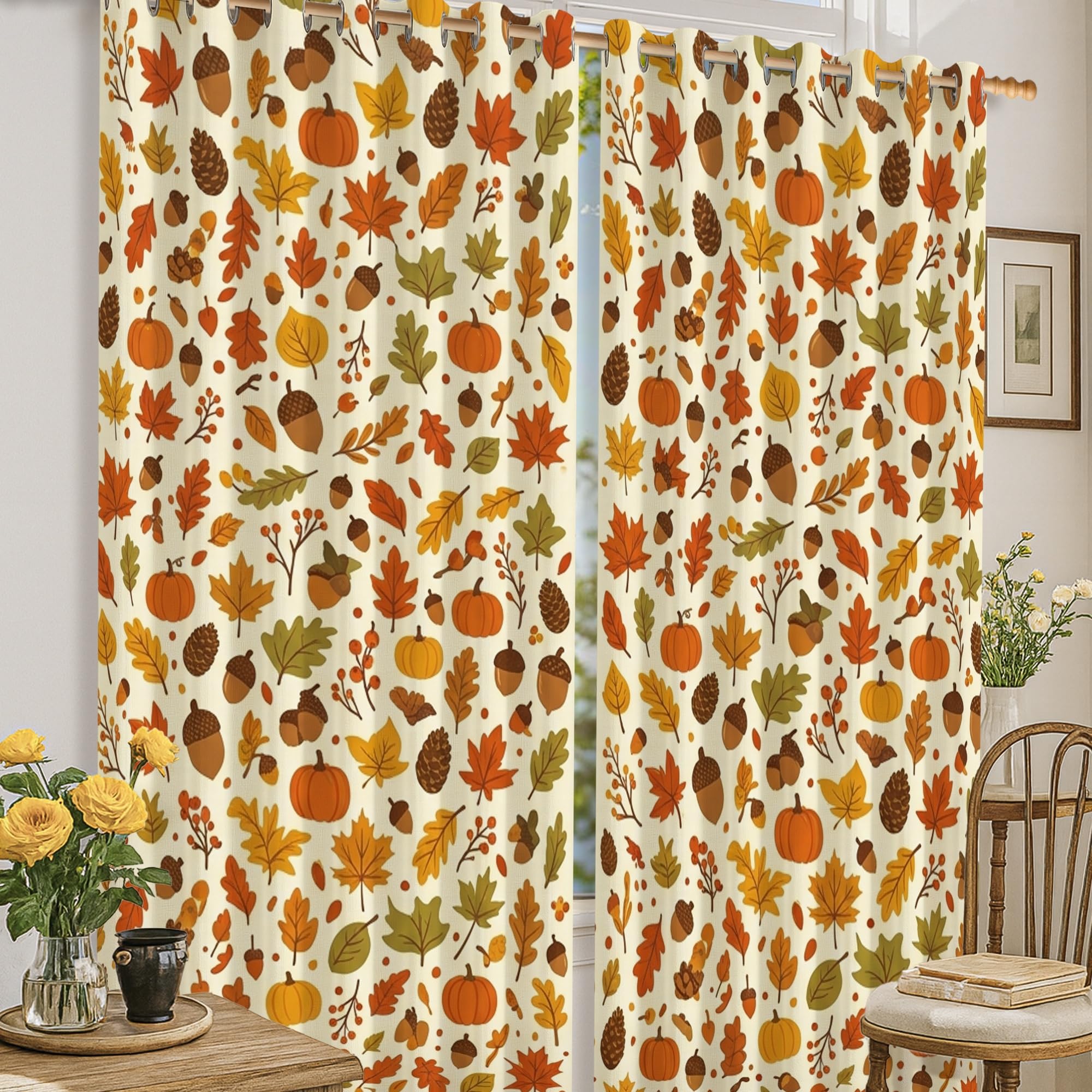 Rideaux occultants citrouilles et feuilles d'automne 132x160 cm
