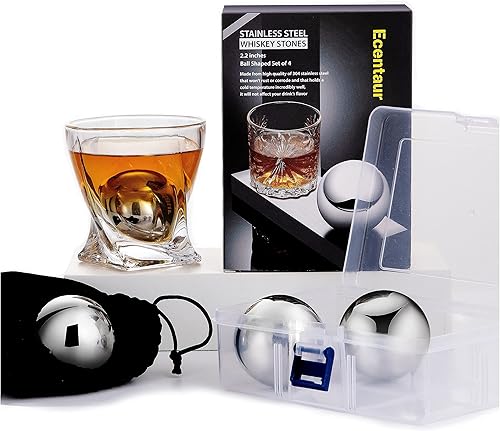 Miniatura 8 de Juego de 8 bolas de hielo de metal de acero inoxidable grandes de 2.2 pulgadas, juego de regalo para hombres, bebidas refrescantes