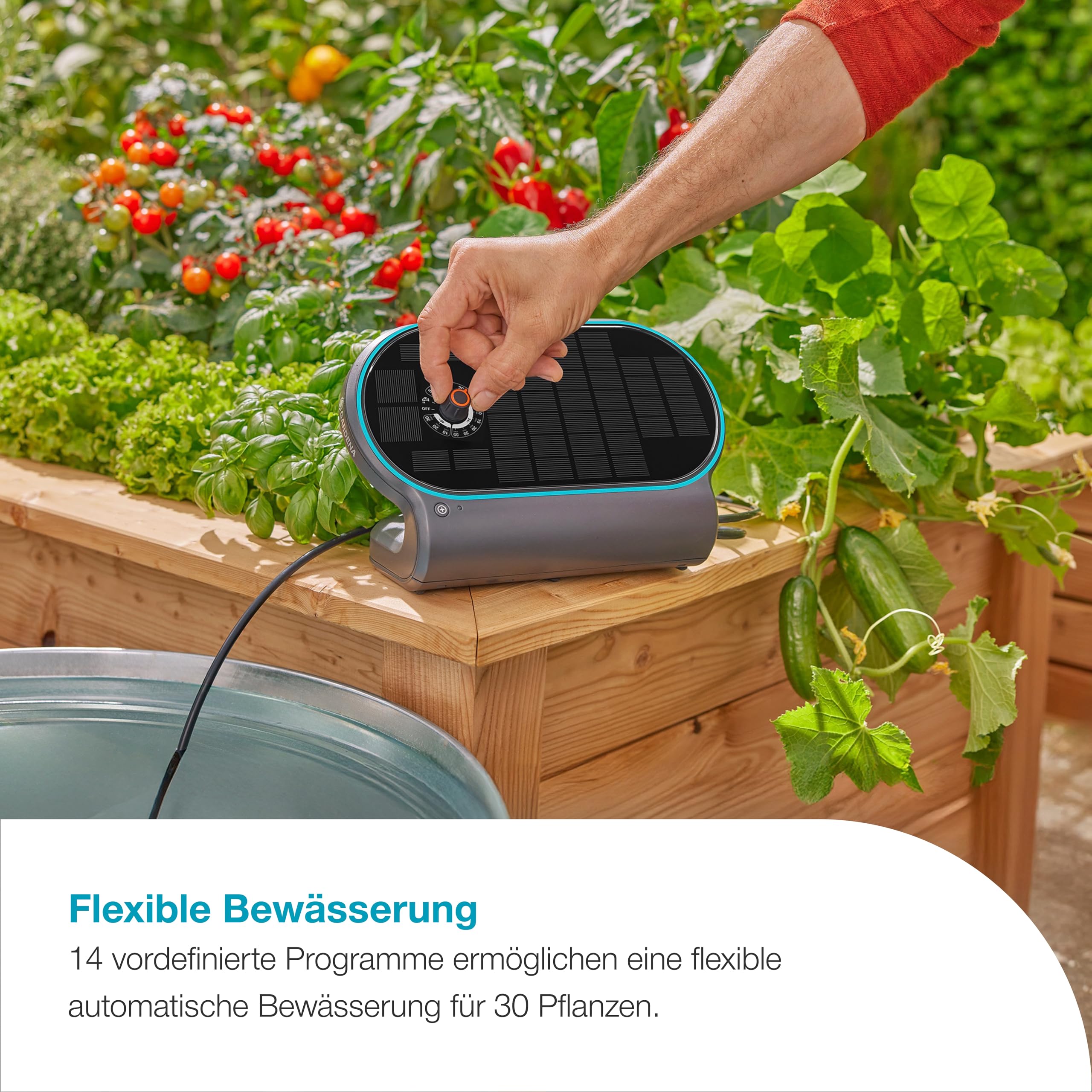 Gardena AquaBloom L Set, autarkes Bewässerungssystem für Balkon, Terrassen und Hochbeete, ohne Wasser- oder Stromanschluss, einfache Installation, versorgt bis zu 30 Pflanzen (13330-20)