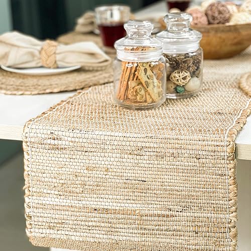 Miniatura 2 de Chardin Home Camino de mesa hecho a mano de 13 x 72 pulgadas, yute natural ecológico y cáñamo, decoración de mesa rústica bohemia de granja, acento