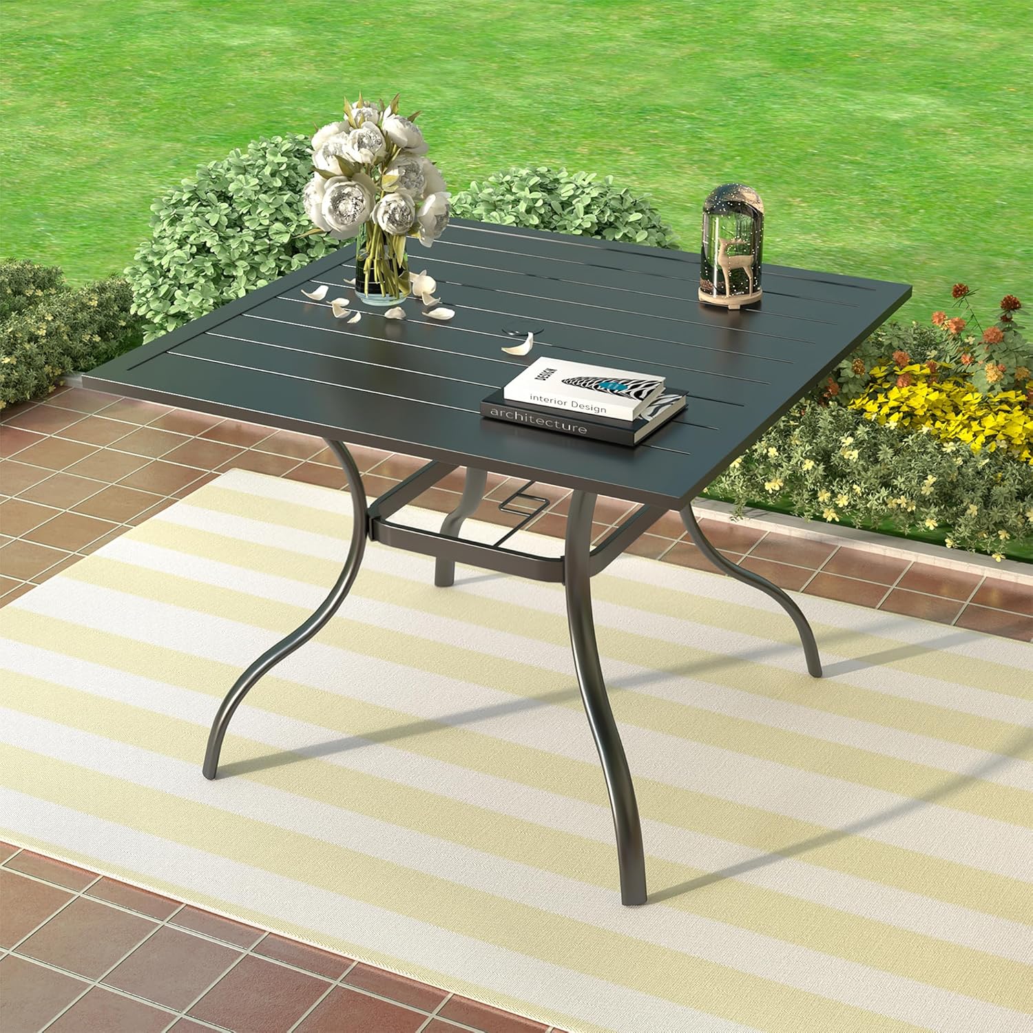 Outdoor Patio Table,35" Square Outside Dining Table with 1.6" Umbrella Hole for Poolside Backyard Lawn