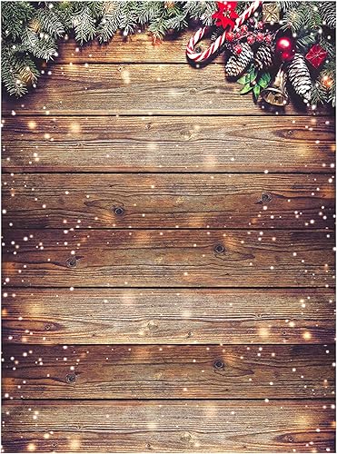 Miniatura 7 de Allenjoy Fondo de madera de Navidad con purpurina dorada de 5 x 7 pies, diseño de copos de nieve, fondo de madera vintage para retratos de niños,