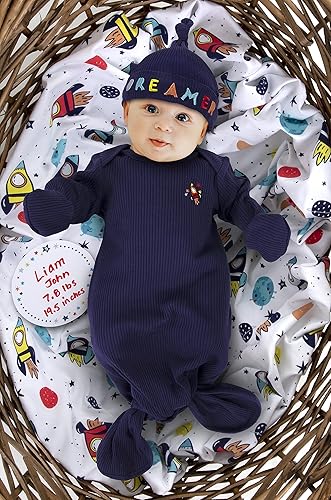 Miniatura 6 de Fisher-Price Conjunto de 4 piezas para bebé recién nacido con sombrero a juego puños de manoplas manta de envoltura para bebé colección Space