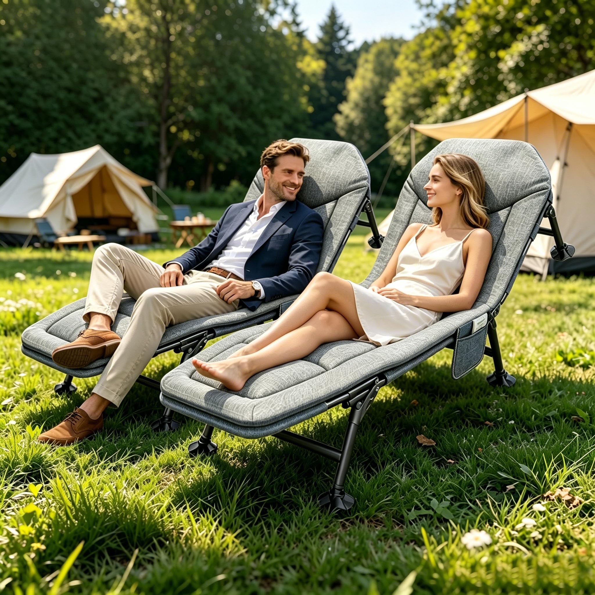 Feldbett Klappbar Sonnenliege mit Matratze, Campingbett mit 6-stufig Verstellbar, Campingliege Klappbar Extra Breit bis 160 kg, Gartenliege für Outdoor Camping Reisen, 190x65x30cm (Grau)
