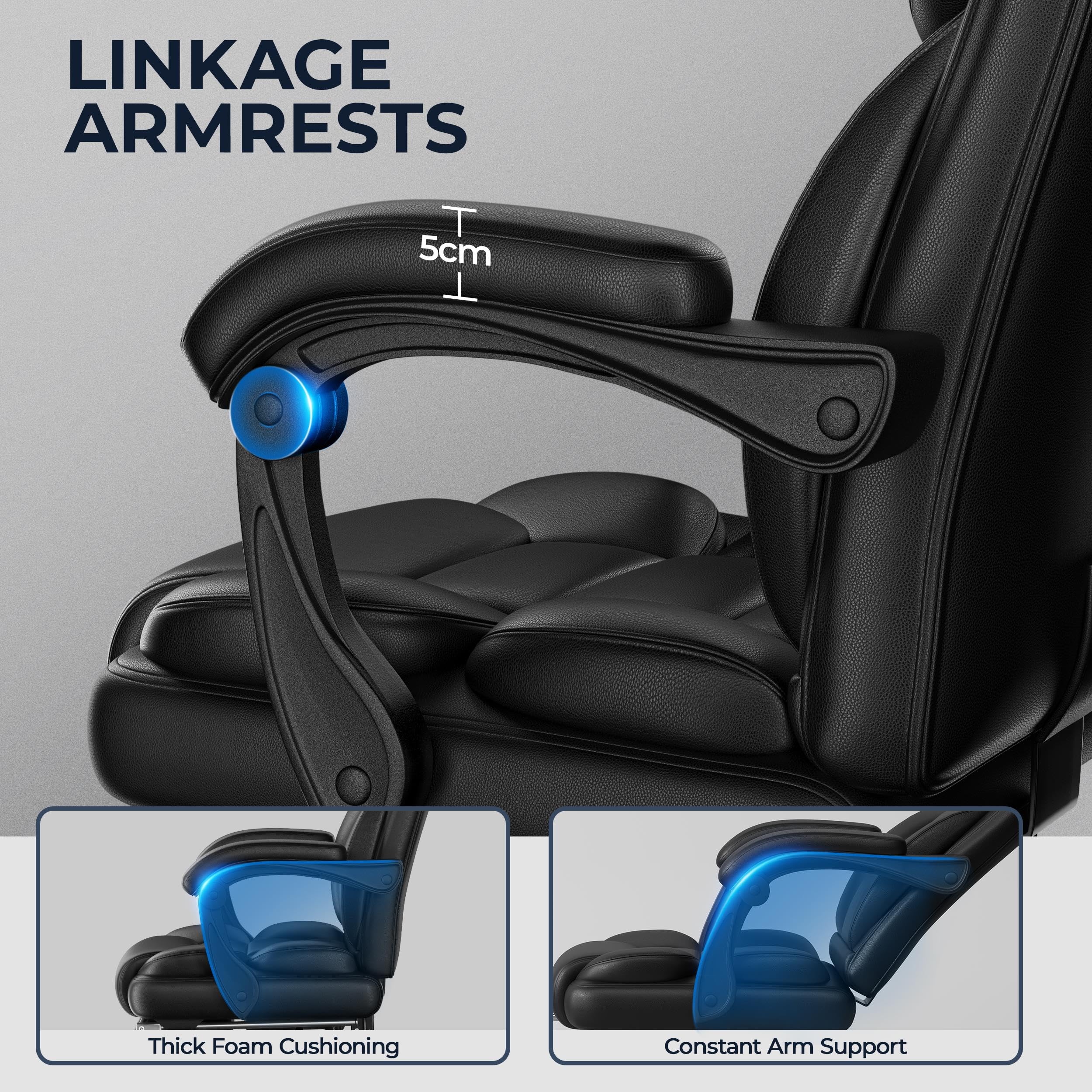 Yaheetech Silla Gaming Ergonómica con Reposapiés Silla de Oficina de Piel Sintética con Respaldo Alto y Reposabrazos Reclinables Acolchados Ruedas Giratorias Altura Ajustable Negro