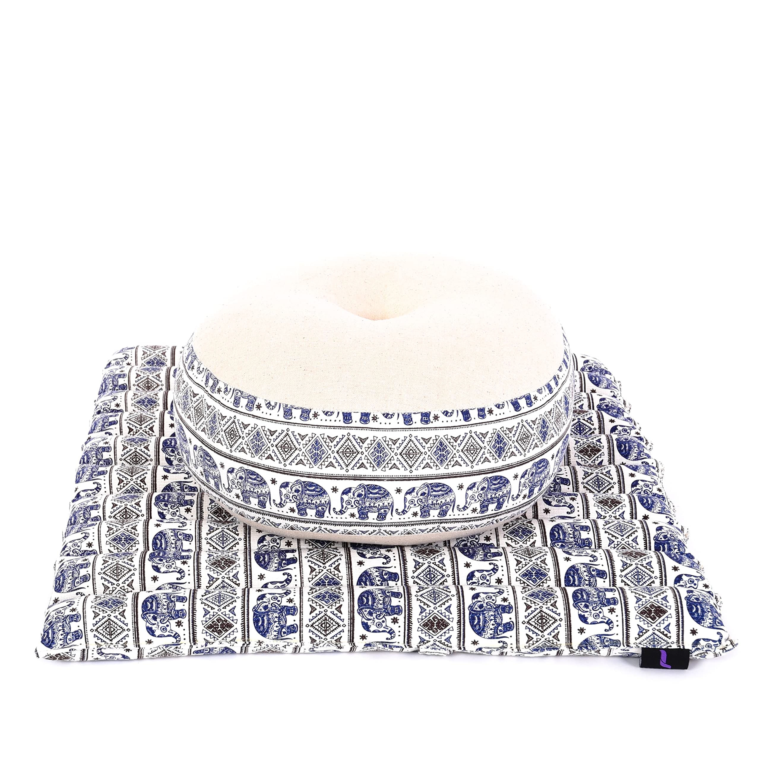 Leewadee Meditation Cushion Set – 1 Small Zafu Yoga Pillow and 1 Small Roll-Up Zabuton Mat Filled with Kapok
