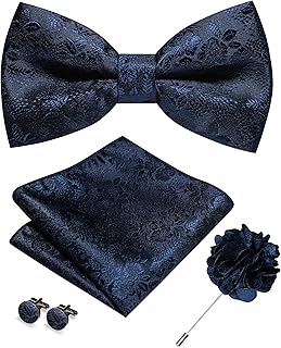 Floral Pre-tied Bow Tie and Pocket Square Cufflinks Lapel Pin Sets for Men 4PCS