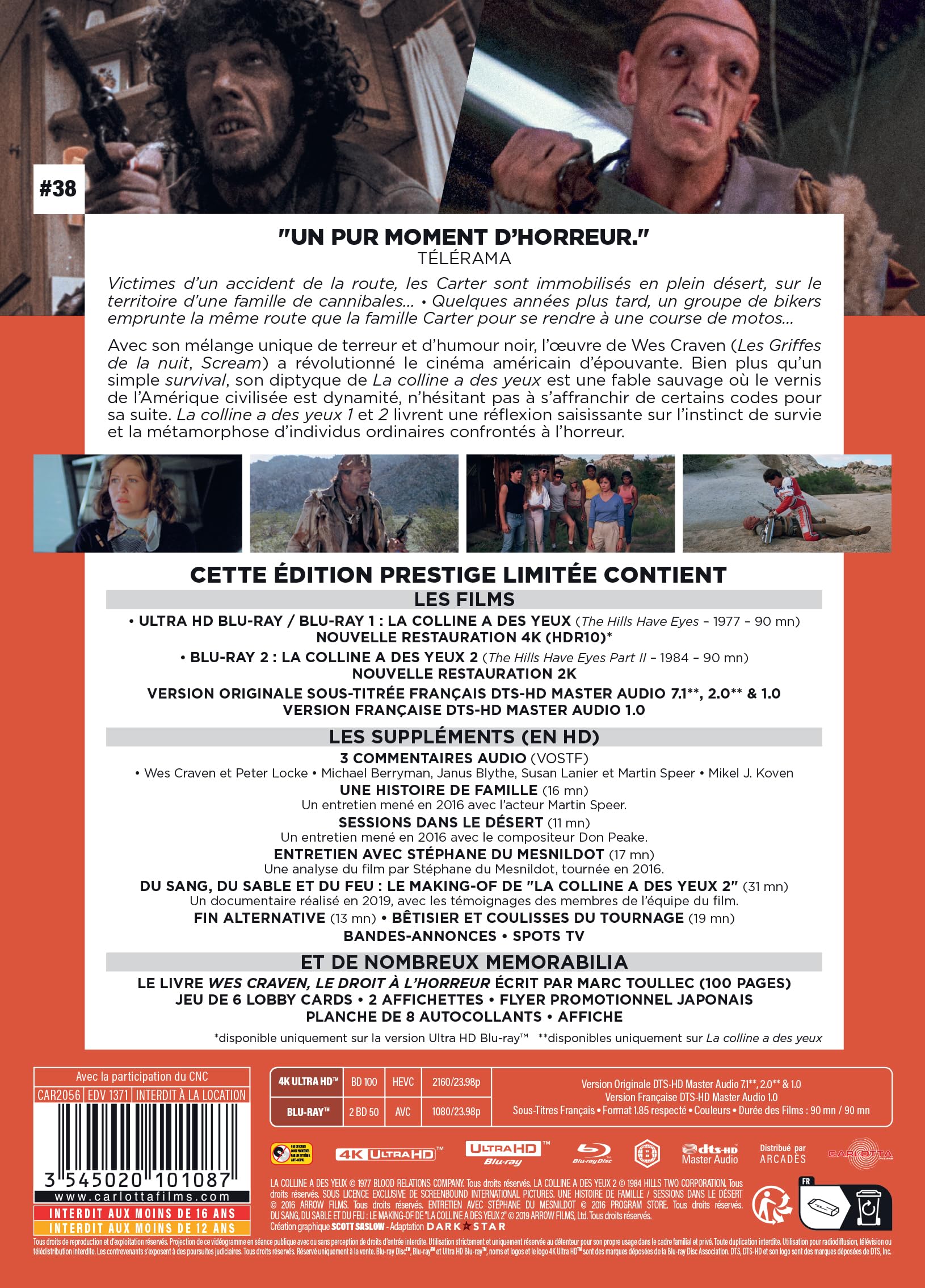 La Colline a des yeux 1 & 2 - EPL #38 - UHD + 2 Blu-ray + Memorabilia