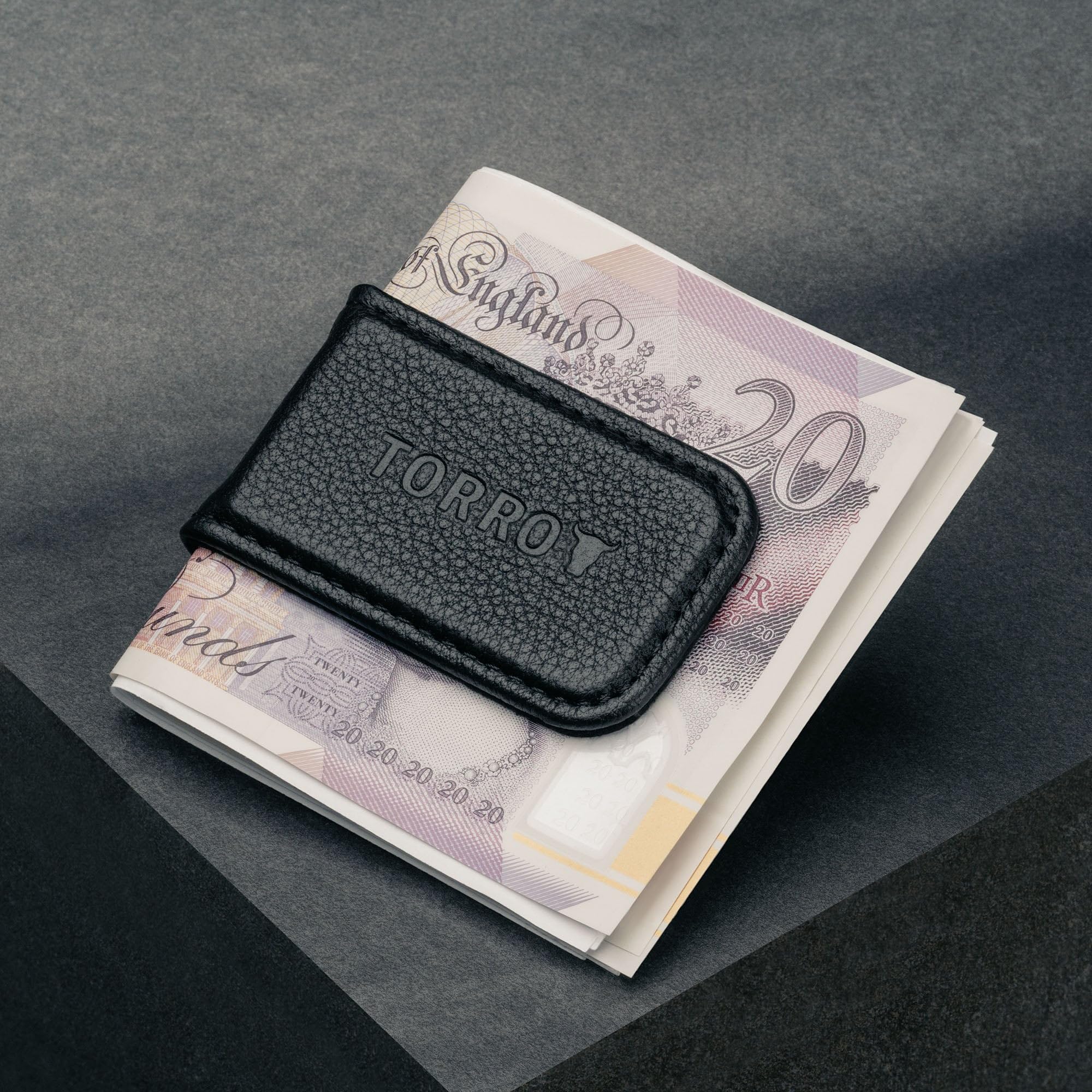 TORRO Skórzany Klips na Banknoty – Najwyższej Jakości Skórzany Magnetyczny Klips na Banknoty z Wyściółką z Mikrofibry (Czarny)