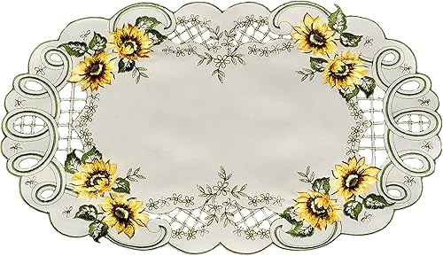 Mantel individual bordado de girasoles de granja, tapete de mesa auxiliar, tapete para mesas, decoración de habitación solar y cocina (11 pulgadas