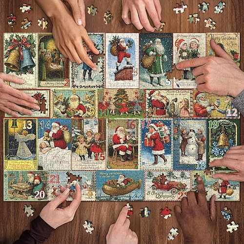 Miniatura 6 de Rompecabezas de Navidad vintage para adultos de 1000 piezas, rompecabezas de vacaciones de Navidad con 24 postales de Navidad, rompecabezas de