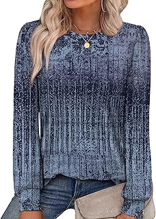 Womens Long Sleeve Shirts 2025 Fall Tunic Tops Crewneck Blouses Print