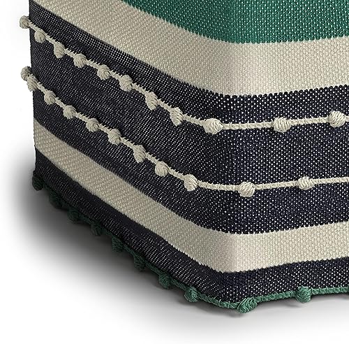 Miniatura 6 de SIMPLIHOME Barker Puf cuadrado bohemio tejido para exteriores e interiores de 18 pulgadas en poliéster PET reciclado azul marino, verde azulado y