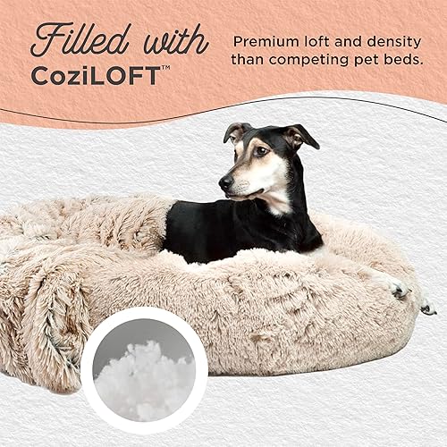 Miniatura 3 de Best Friends by Sheri The Original Calming Shag Donut Cuddler - Juego de cama para perros y gatos + manta para mascotas, color gris pardo, tamaño S,