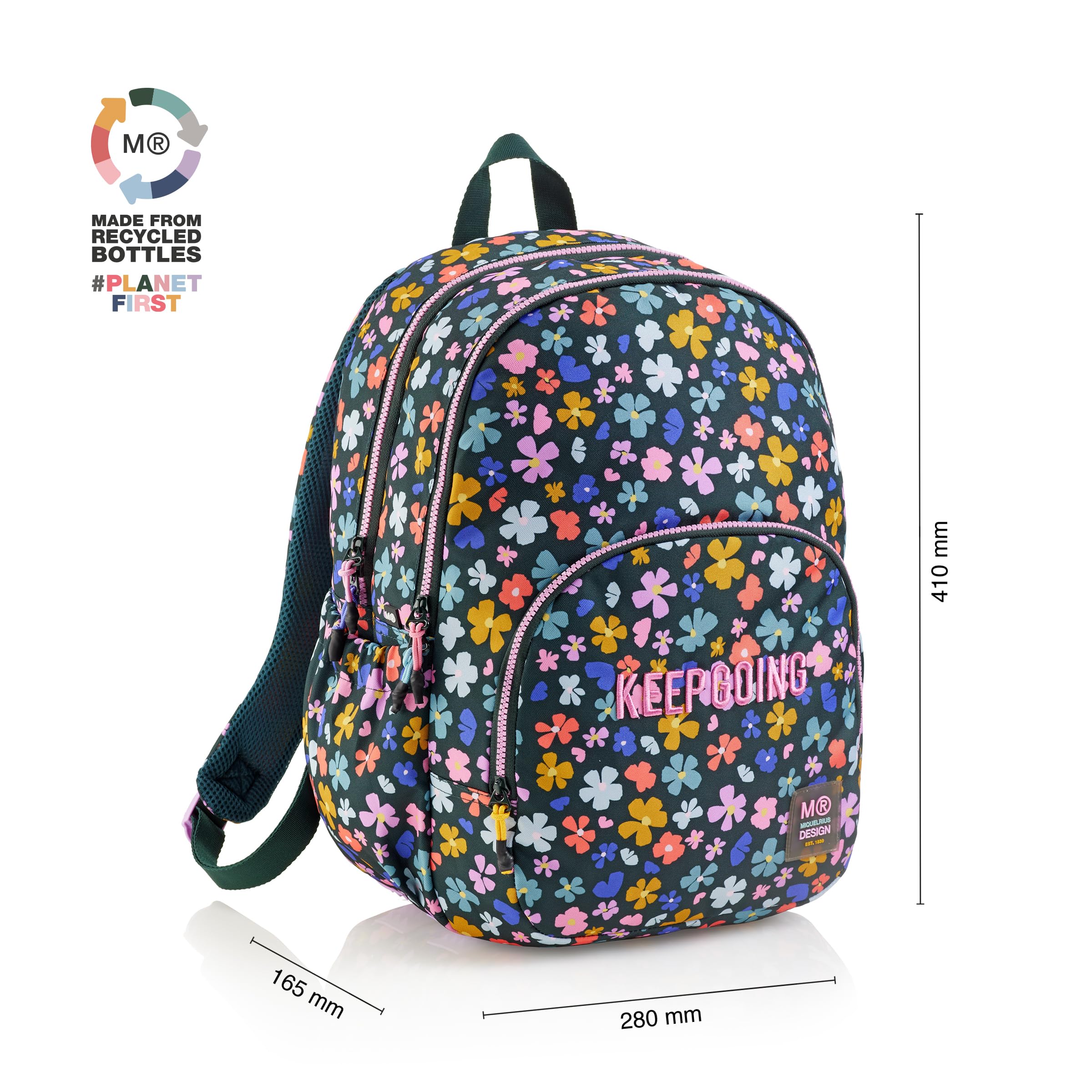 Miquelrius - Mochila Escolar 27 L Triple Compartimento, Spring Night | Doble Cremallera, Espalda Acolchada y Tiradores Metálicos para Separar y Acceder Fácilmente al Material