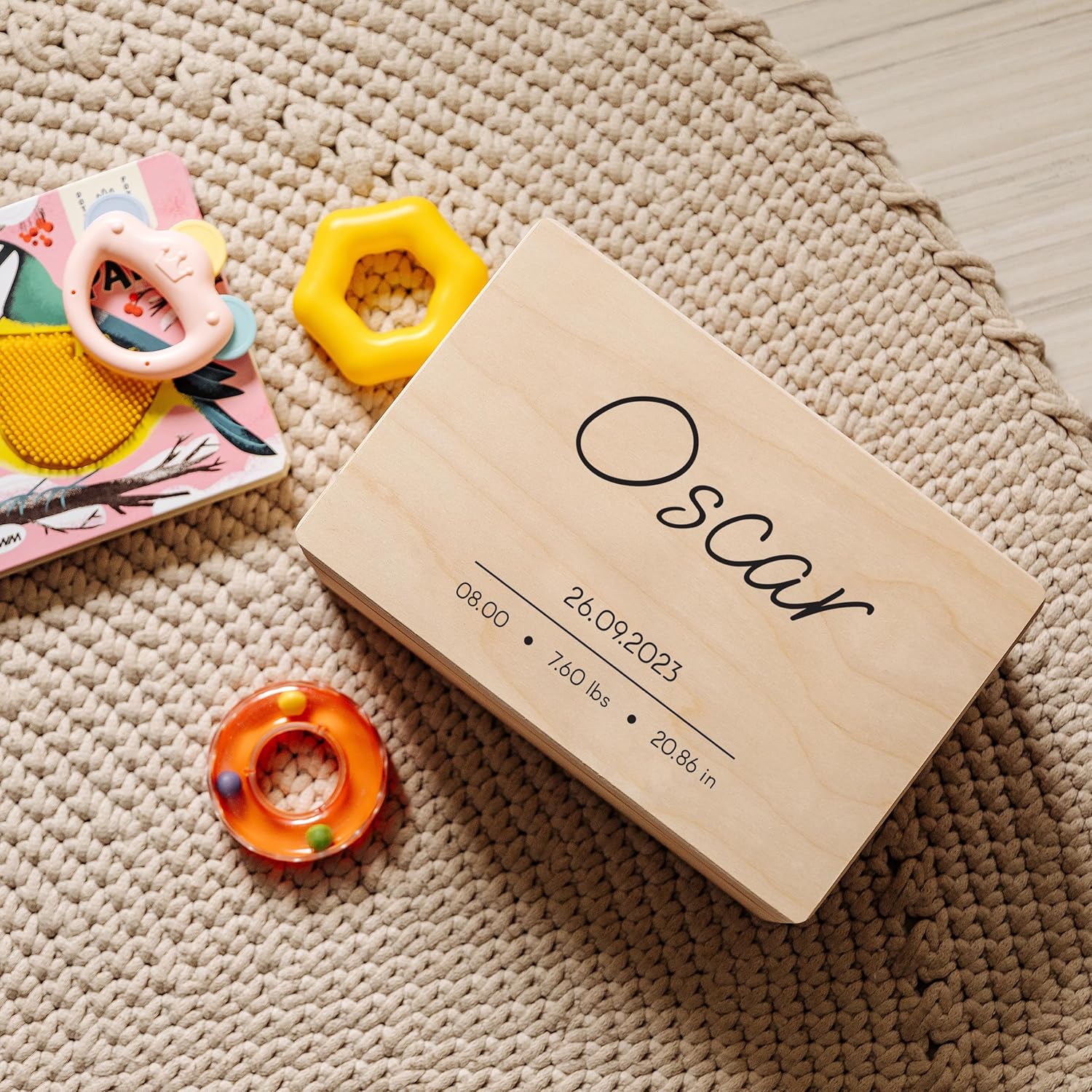 Personalized Wooden Storage Box Occasional Gift Box - Dot | 11.8x7.87x5.51in (+-0.5) | Minimalistic | Hinged Lid Engraving | Gift Box | UNSANDED Keepsake Souvenir Chest