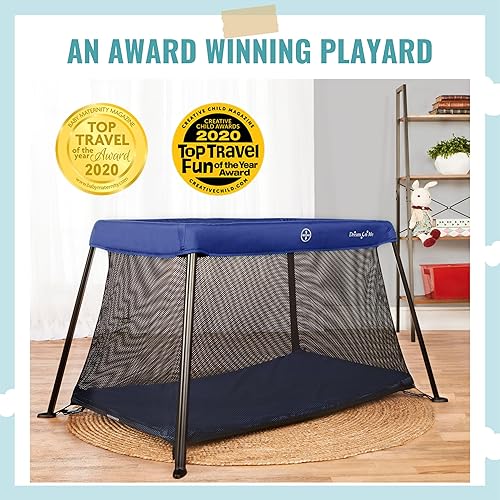 Miniatura 5 de Corral ligero de viaje en azul, ligero, portátil y fácil de llevar, para interiores y exteriores, con una almohadilla de colchón suave y cómoda