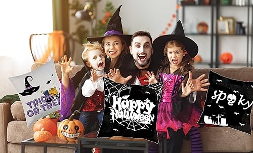 Miniatura 3 de Juego de 4 fundas de almohada de Halloween de 18 x 18 pulgadas para decoración de Halloween, decoración de interiores y exteriores, suministros de