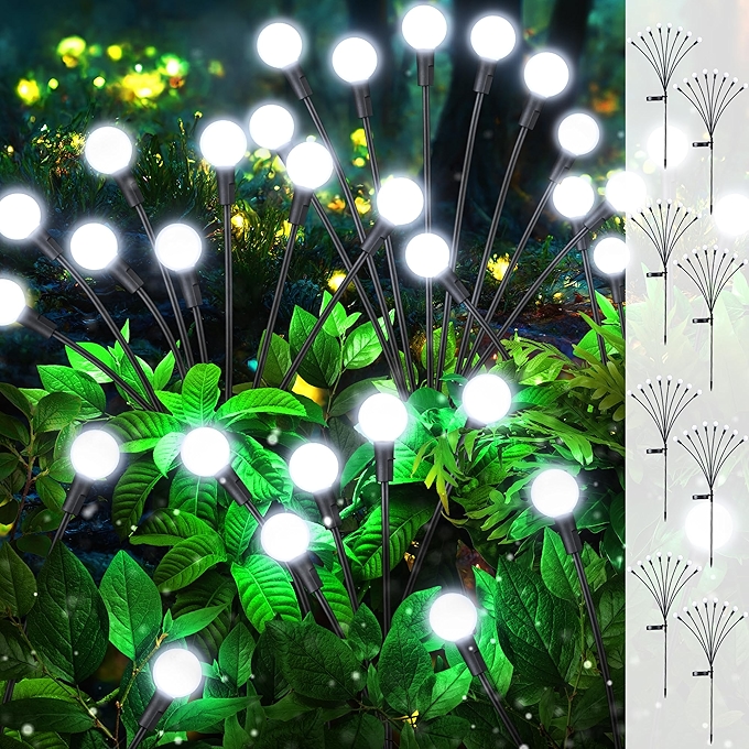 户外太阳能花园灯8件装，防水萤火虫灯，2种照明模式适用于庭院装饰（暖白色）