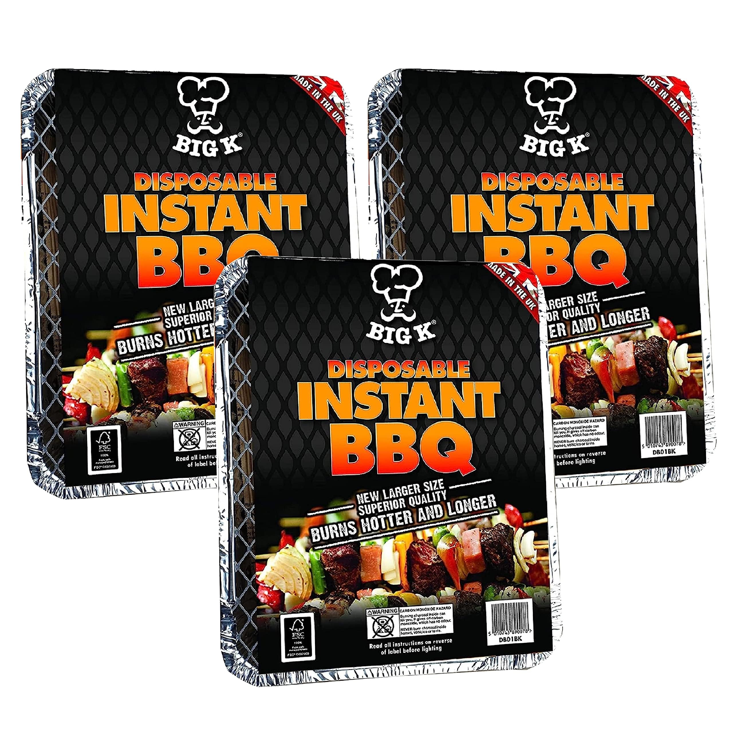 Topline BIG K Disposable Instant BBQ Tray - Pack of 3 All In One Barbecue Instant Light Charcoal Grill Trays with Topline Card. Ideal for Garden BBQs, Camping, Outdoor Parties and Picnics.