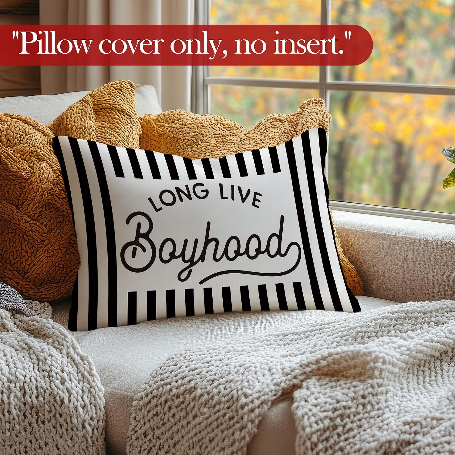 Long Live Boyhood Throw Pillow Cover, Boys Room Nursery Decor, Toddler Boys Room Stripe Decorative Pillowcase Cushion Case for Boy Bedroom Playroom Nursery Decor, 12x20 Pillow Cover image 3