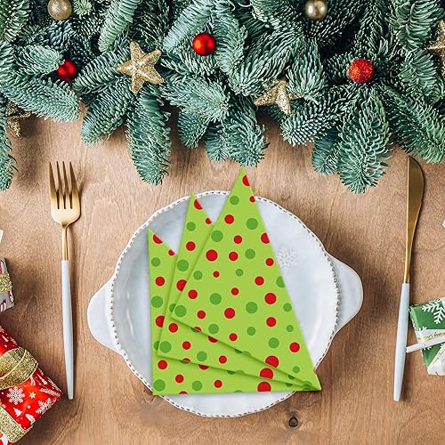 Miniatura 6 de AnyDesign - Paquete de 80 servilletas de papel de Navidad con lunares desechables, diseño de lunares verdes y rojos, servilletas decorativas para