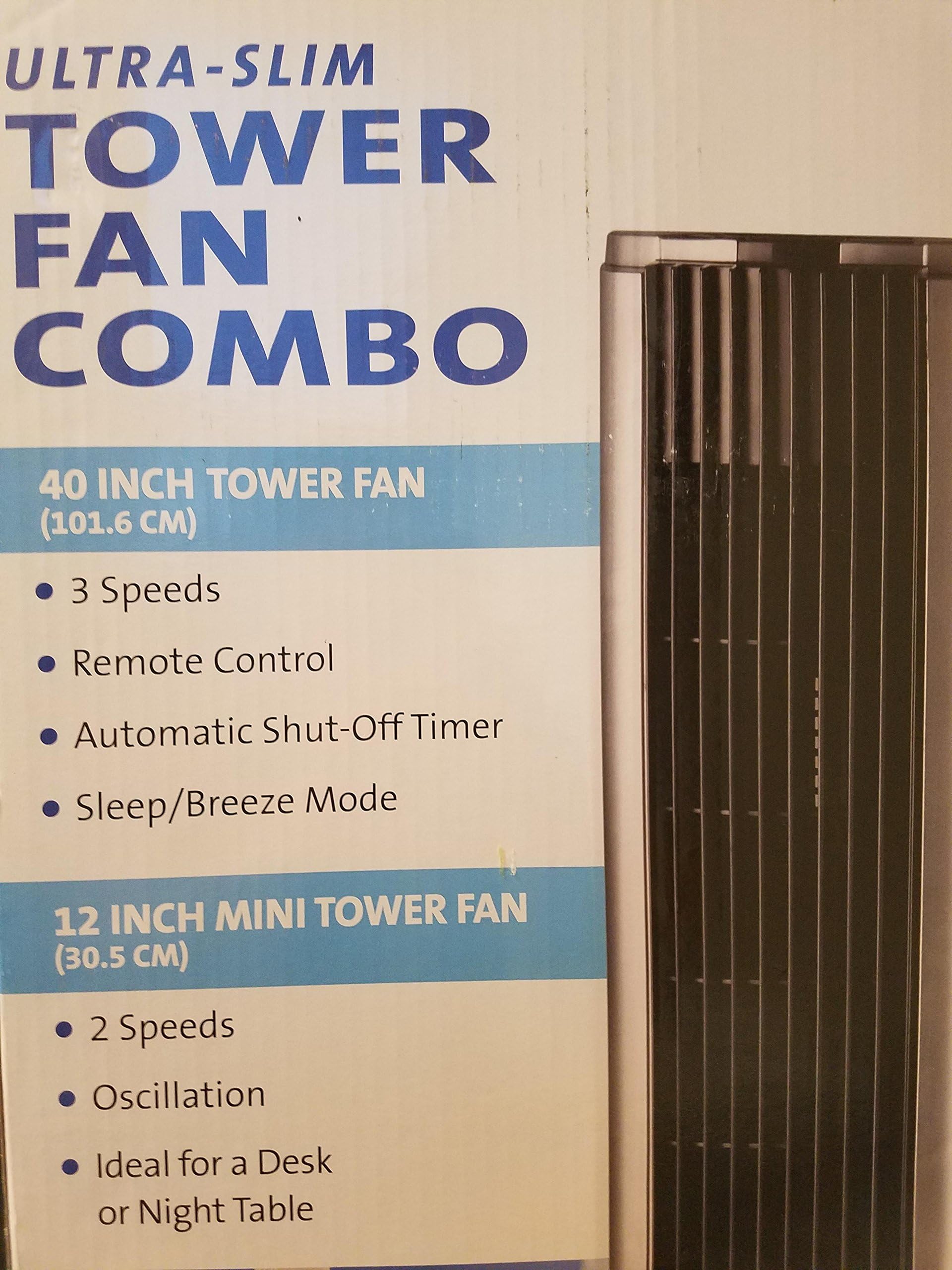 Bionaire BTF4010CR-BCU Tower Fan Combo, 40" 3 Speed Tower Fan & 12 " 2 Speed Mini Fan