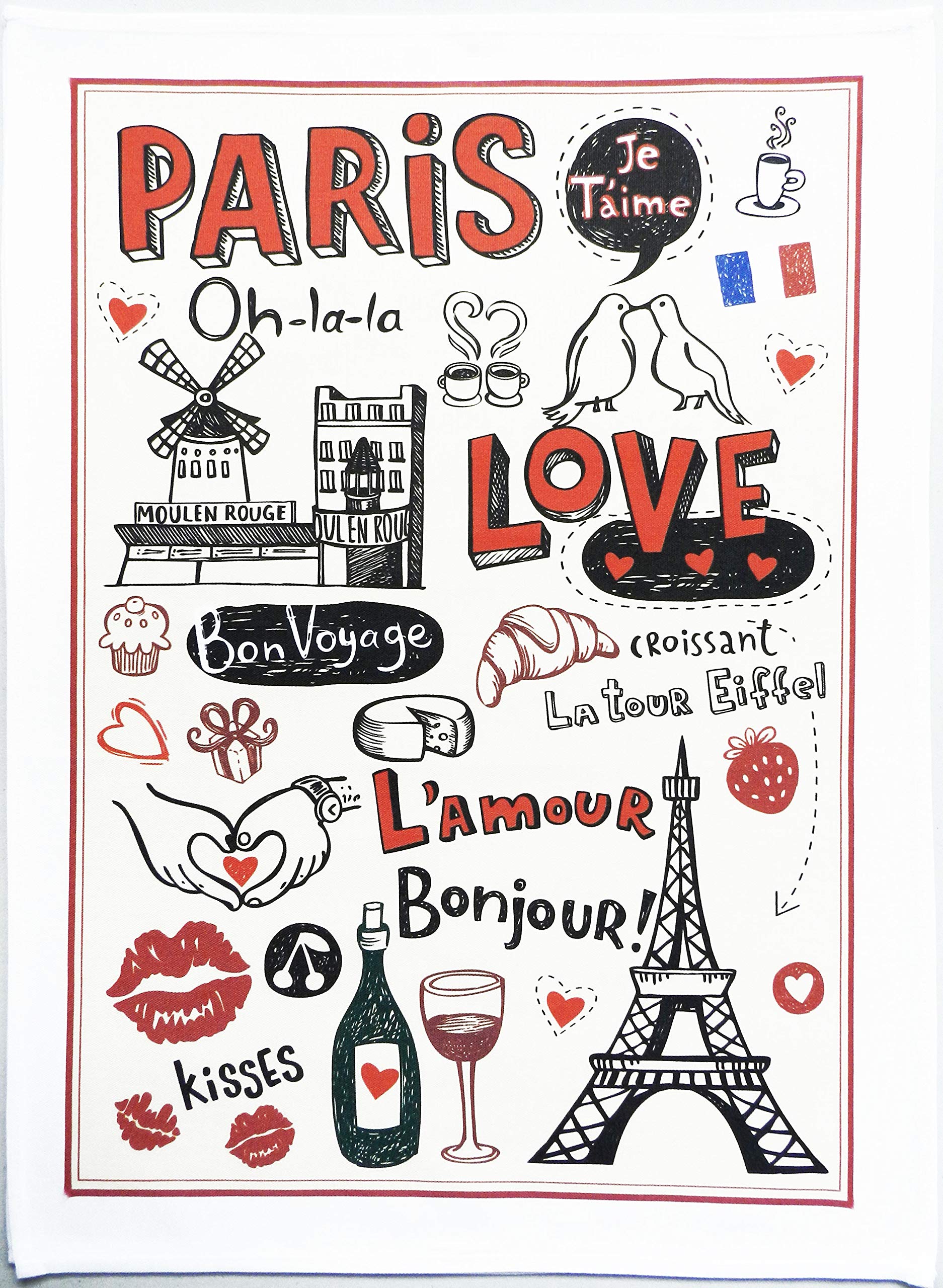 Half A Donkey Multicolour Paris L'amour - Large Cotton Tea Towel