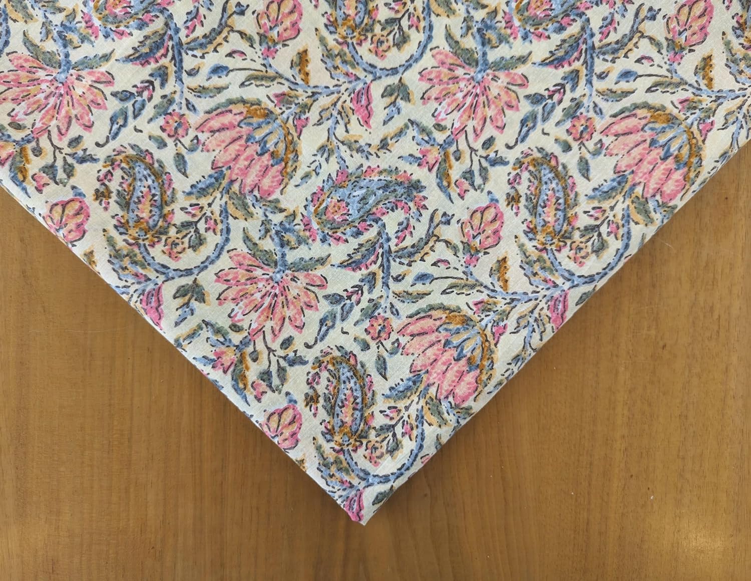 AVKA Studio Hand Block Print Fabric by The Yard - PRECUT 5 Yard 42 Inch Width - 100% Cotton Material - Beige Pink Floral & Paisley Pattern - Light Weight Indian Cloth for Making Summer Dress Tops etc