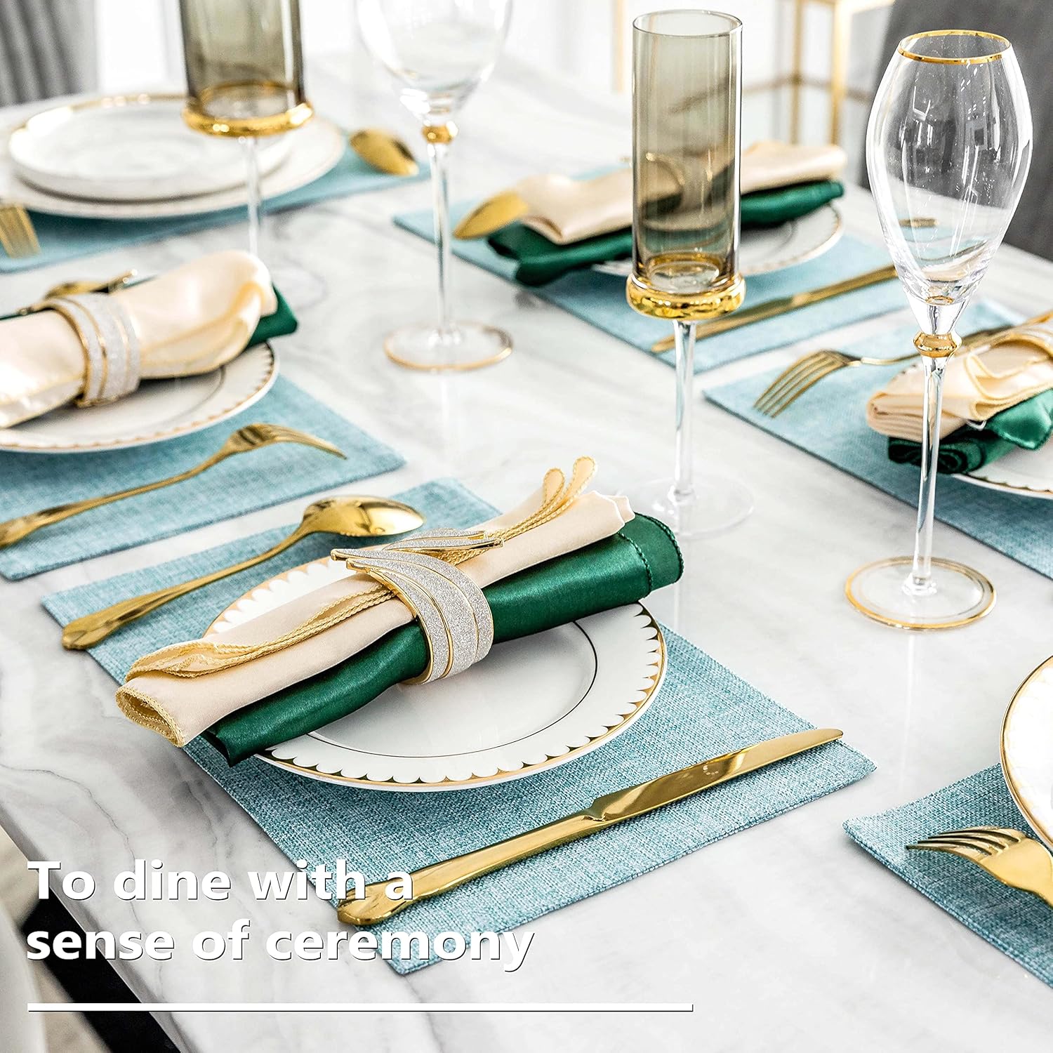 Home Brilliant Placemats Set of 4 Heat Resistant Dining Table Place Mats for Kitchen Table, 13 x 19 inches, Teal : Home & Kitchen