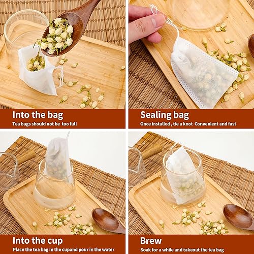 Miniatura 3 de 1100 bolsas de té para hojas sueltas, bolsas de filtro de té, coladores, bolsas de té vacías desechables con cordón, bolsas de café, paquete de