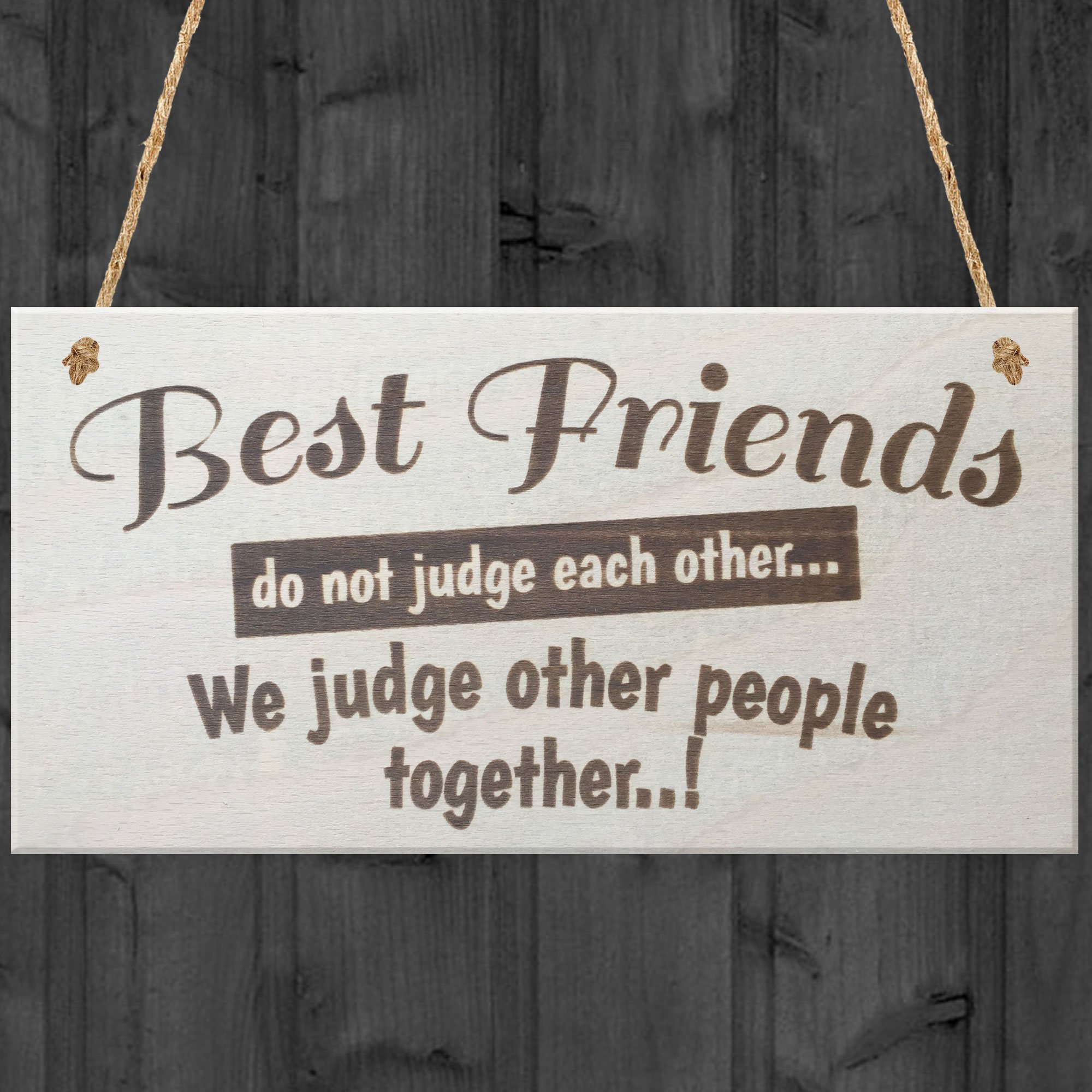 Red Ocean Best Friends Do Not Judge Each Other We Judge Other People Together Novelty Friendship Hanging Wooden Plaque Best Friend Gift Sign