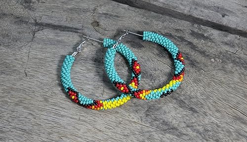 Miniatura 4 de Pendientes hechos a mano con cuentas de cristal de estilo nativo americano, pendientes de cuentas nativas al estilo mexicano de artesanos, regalos