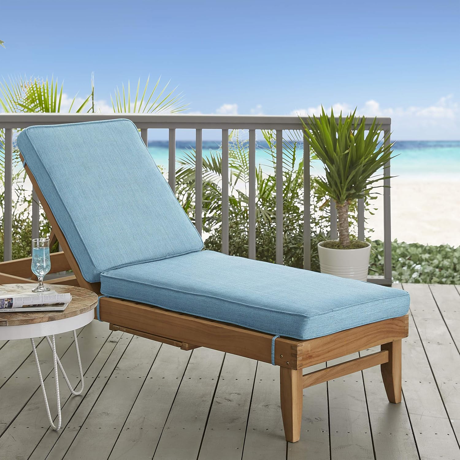 Sorra Home Sunbrella Chaise Lounge Cushion - Water & Fade Resistant, Outdoor Hinged Chair & Back Cushion for Reclining Pool & Patio Furniture - Cast Horizon (78" x 21" x 3")