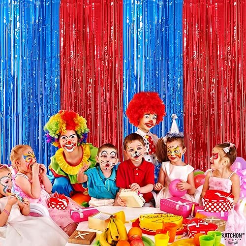 Miniatura 7 de KatchOn - Serpentinas rojas y azules, paquete de 2 unidades, extra grande, 8 x 6.4 pies, cortina de flecos rojos y azules, decoraciones de fiesta