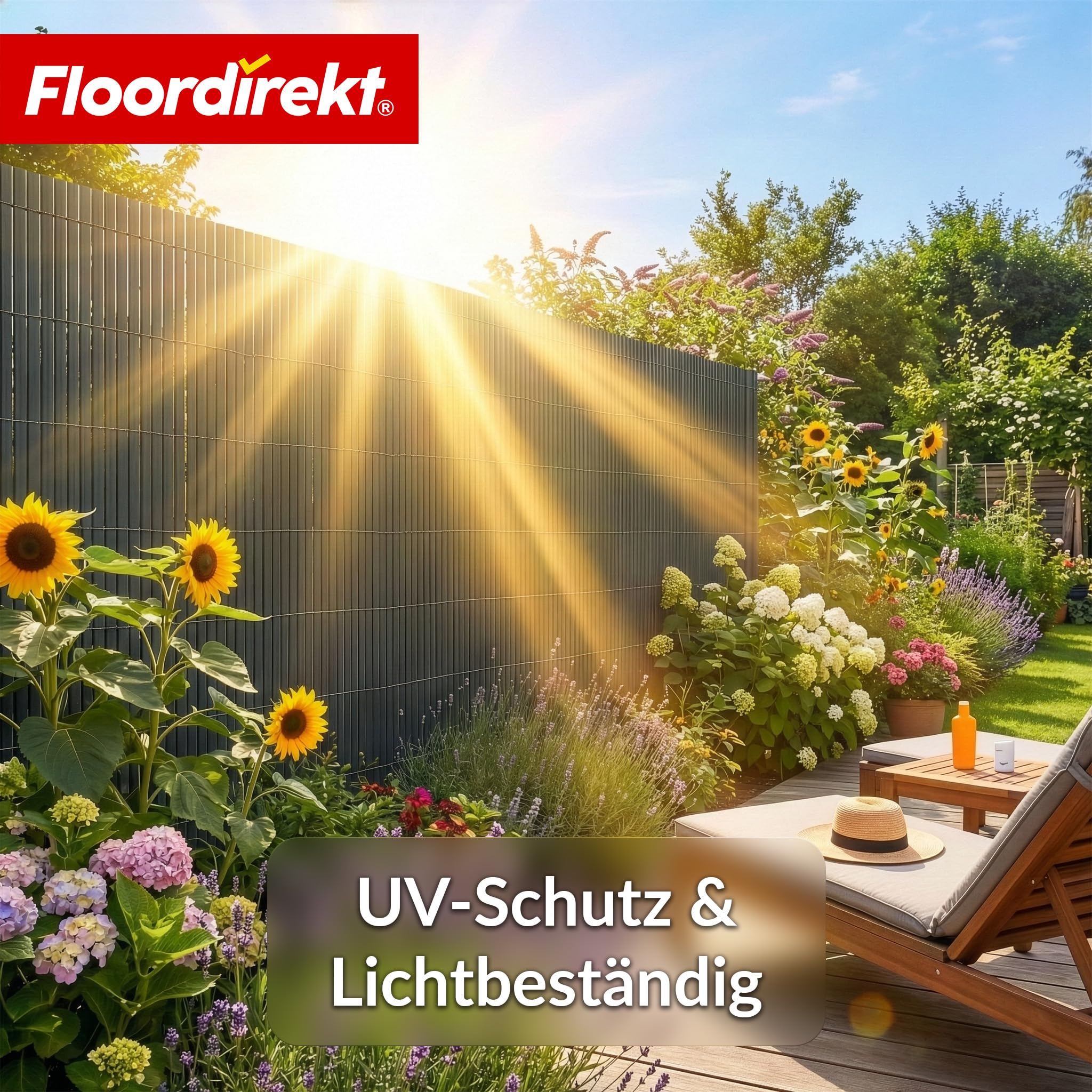 Floordirekt PVC Sichtschutzmatte 200 x 300 cm, Grau – Sichtschutzzaun für Garten, Balkon & Terrasse, Windschutz, Lamellen