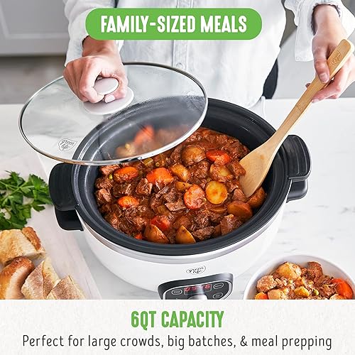 Miniatura 4 de GreenLife Cook Duo - Olla de cocción lenta antiadherente de cerámica saludable de 6 cuartos de galón, sin PFAS, temporizador digital, piezas aptas