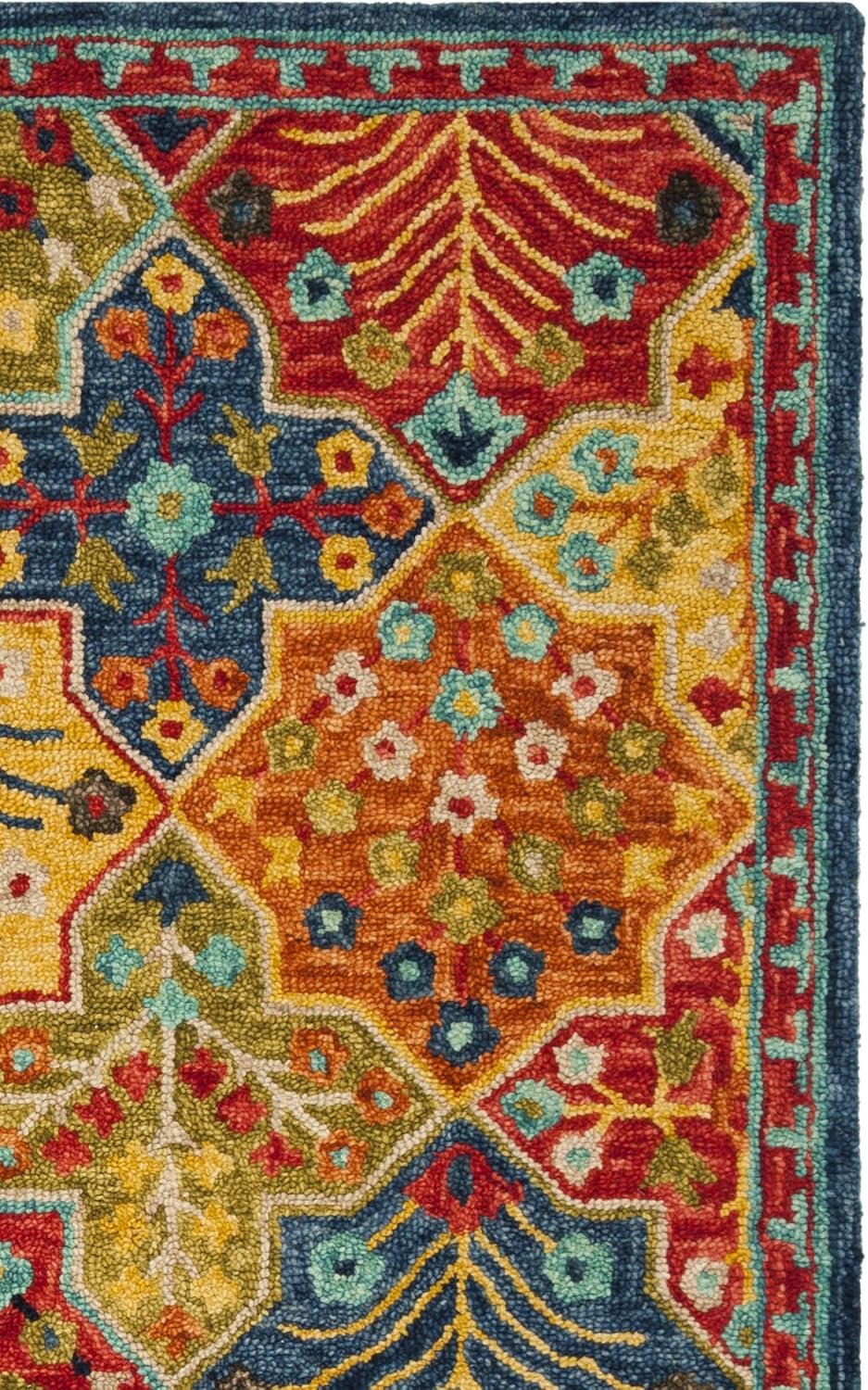 SAFAVIEH Aspen Collection Accent Rug - 2'3" x 5', Blue & Orange, Handmade Boho Wool, Ideal for High Traffic Areas in Entryway, Living Room, Bedroom (APN514M)