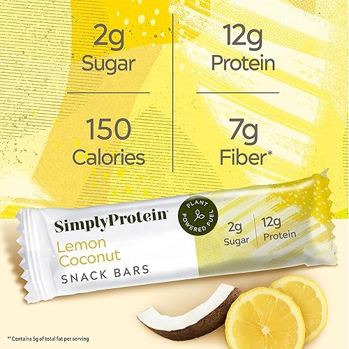 Miniatura 3 de SimplyProtein - Barra de proteínas bajas en carbohidratos, paquete de 12, limón y coco, alto contenido de proteínas a base de plantas, barras de