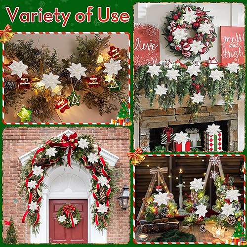 Miniatura 4 de Serwalin 20 flores de Navidad artificiales de 5.5 pulgadas (5.5 in), color azul plateado, flores de pascua con clips, tallos con purpurina, adornos