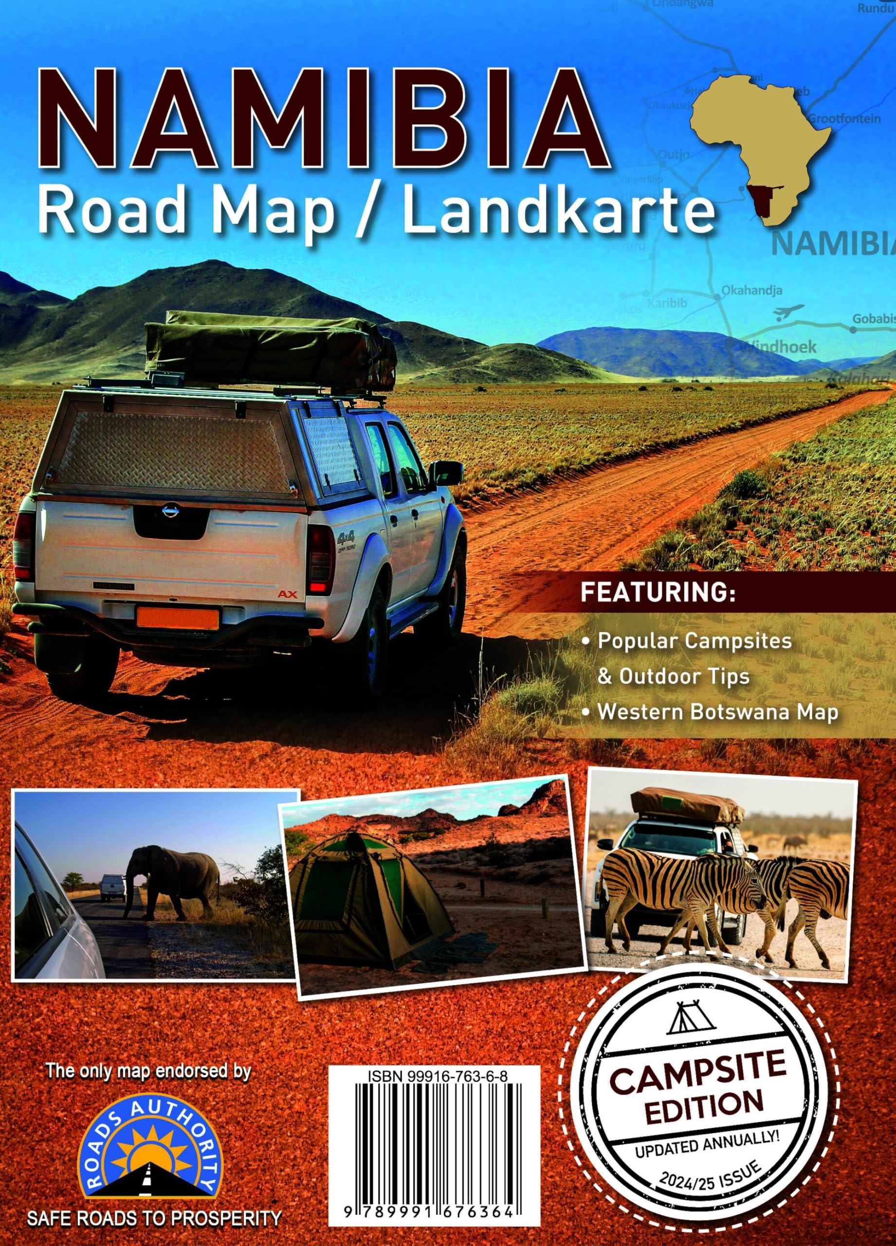 Namibia Road Map / Landkarte Campsite Edition: The only road map of Namiba that shows the official road network of the Roads Authority Namibia.