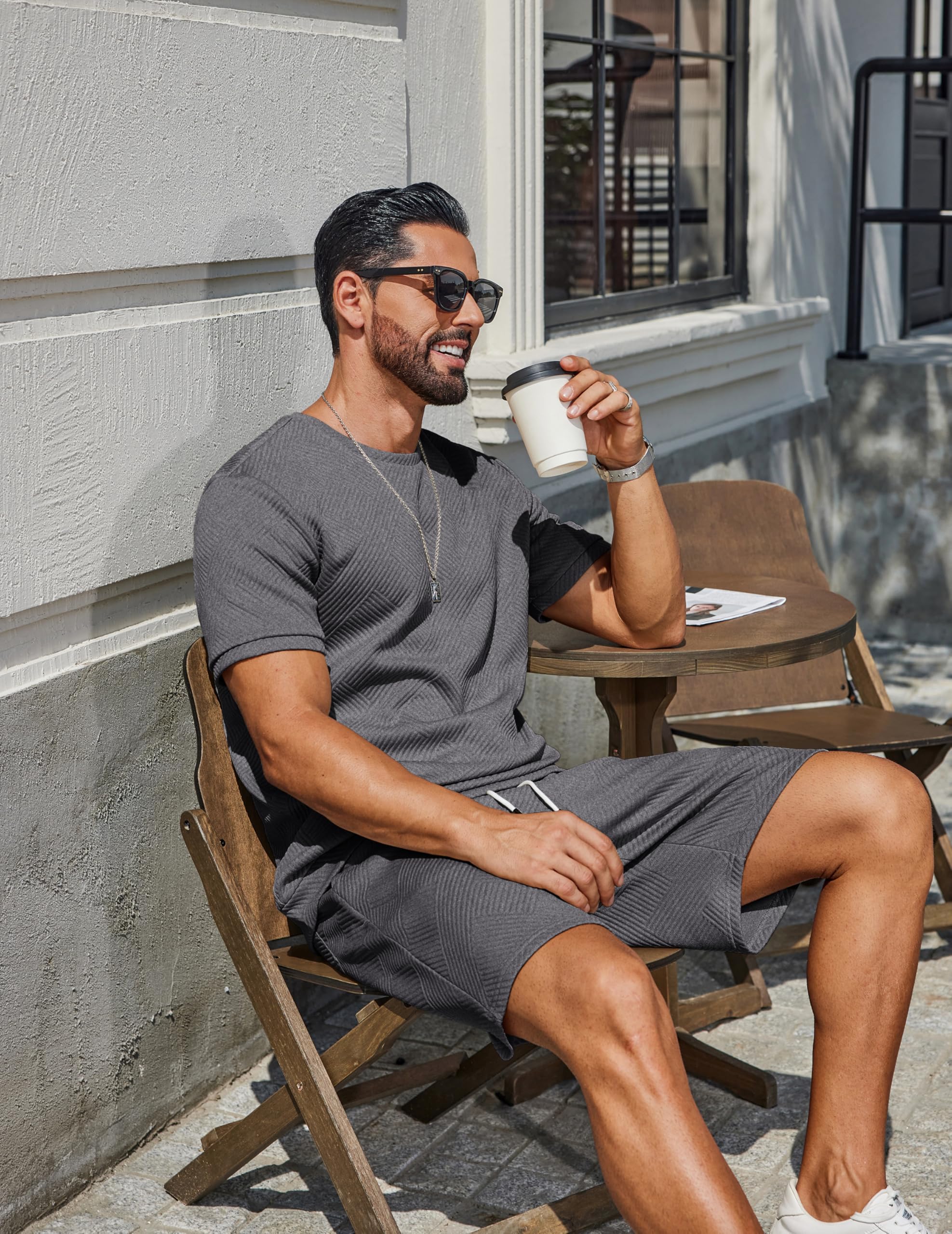 COOFANDY 2-teiliges Set aus Hemd und Shorts für Herren