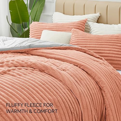 Miniatura 5 de BEDELITE Juego de edredón de forro polar tamaño Queen, ropa de cama coral mullida, súper suave y cálida, juego de cama pesado de lujo para invierno