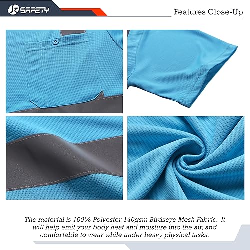 Miniatura 4 de JKSafety Ropa de seguridad reflectante de alta visibilidad  Camiseta de trabajo diario color azul cielo con tiras reflectantes cosidas  Cumplimiento