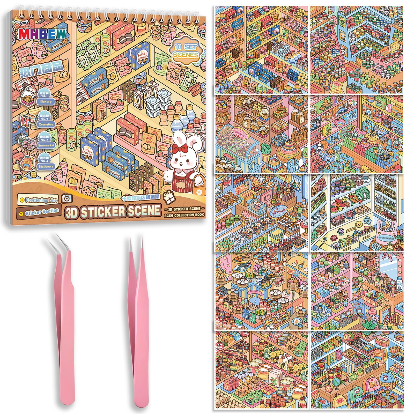 Photo 1 of 10 Sets Big DIY 3D Sticker Scene Book for Kids Adults Make Your Own Shop House Stickers for Gifts Stickers Therapy for Adult Relief Stress Pass The Time Supermarket Bakery Toy Cosmetics Store