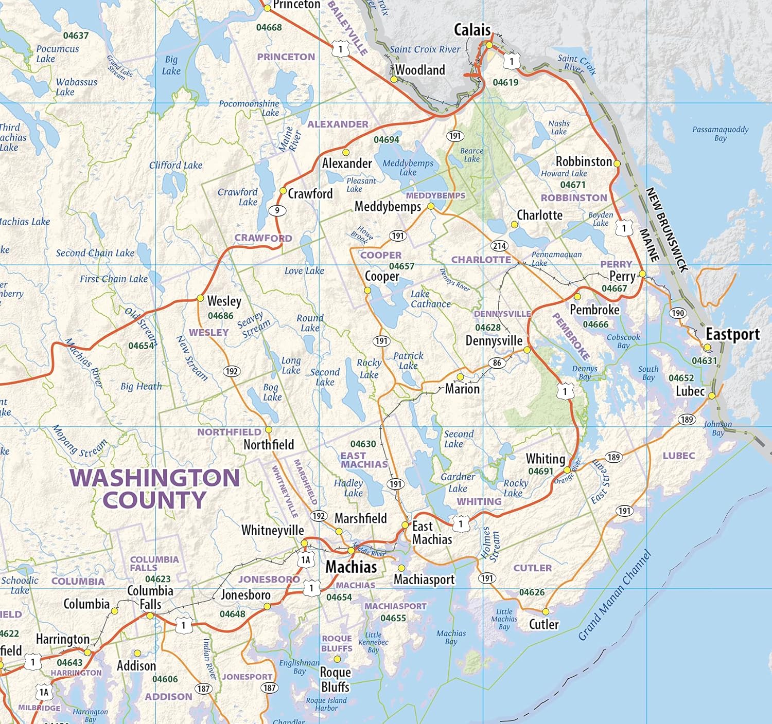 Maine Laminated Wall Map (36” Wide by 54” high)