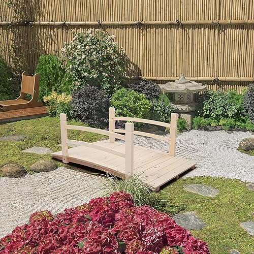 Vista 35 de VINGLI Puente de jardín, arco de madera clásico con pasarelas de seguridad (negro, 7.5 pies)